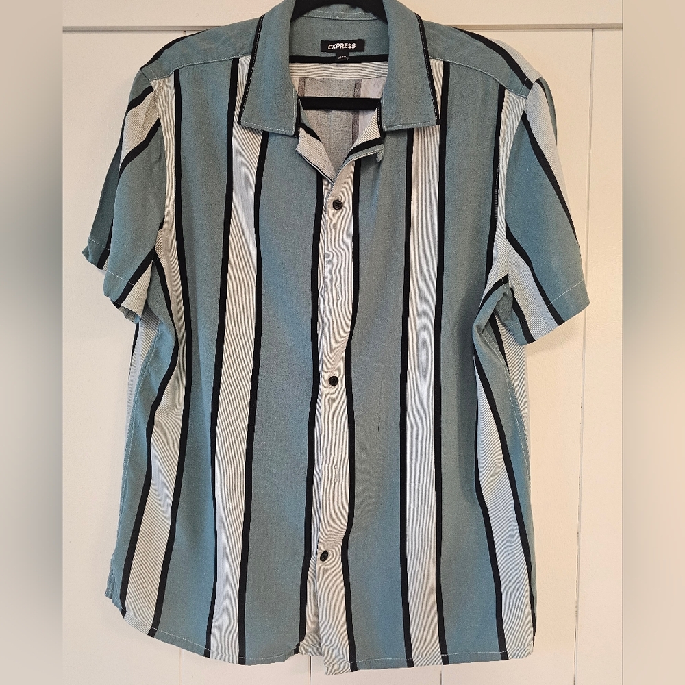 Express Striped Rayon Short Sleeve Shirt